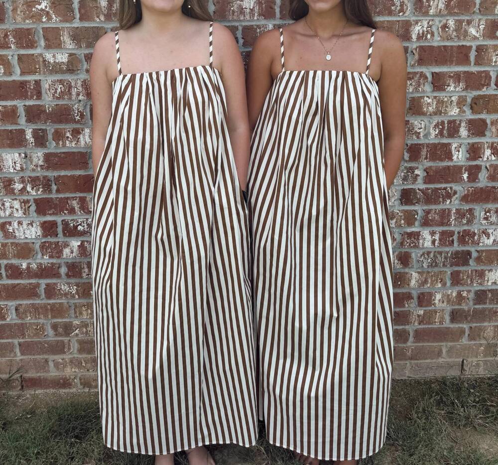 NEW WISHLIST striped midi dress in mocha
